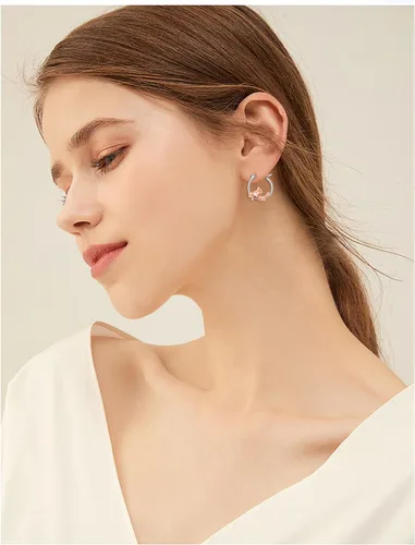 Vista 3 de Aretes de aro de plata de ley 925 con diseño de animales y naturaleza para mujeres, adolescentes, niñas, pequeños unicorniobúho, aretes de aro