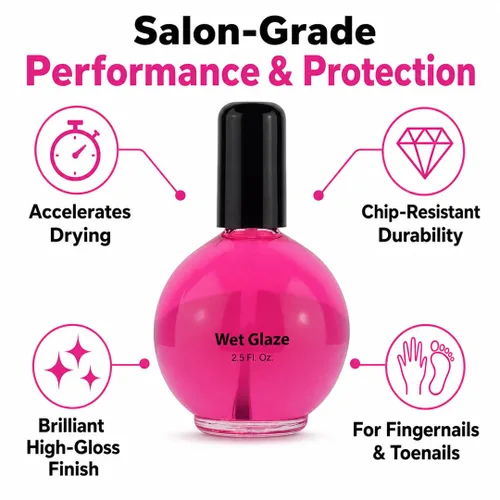 Vista 7 de Pro Nail Wet Glaze - Esmalte de uñas seco transparente Quick Top Coat Tamaño profesional de salón 2.5 oz