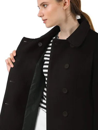Vista 6 de Allegra K - Gabardina larga de invierno con cuello Peter Pan y botonadura doble para mujer