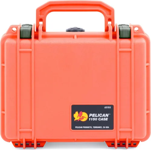 Vista 2 de Pelican 1150 - Funda color naranja con pestillos verdes OD, espuma para recoger y arrancar con espuma de tapa convoluta