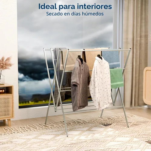 Vista 6 de Whitmor Tendedero plegable para ropa, 12 barras de metal para colgar ropa, uso en interiores y exteriores, 36.2 pulgadas de profundidad x 30.3