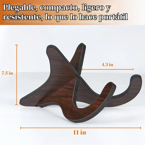 Vista 4 de Soporte para ukelele, soporte para instrumentos, soporte de mandolina portátil, accesorio para ukelele Soporte para ukelele-nogal negro