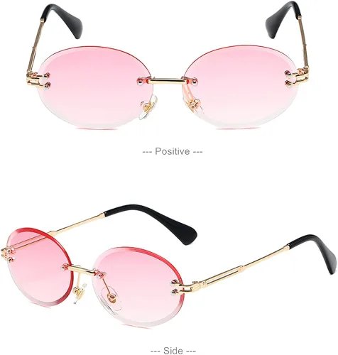 Vista 3 de LASPOR Gafas de sol ovaladas retro para mujeres y hombres, a la moda, vintage, de metal dorado, sin marco, lentes tintados, protección UV400