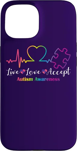Vista 6 de Funda para iPhone 13 Pro Max Live Love Acept Autismo Concientización ECG Línea de Pulso Autismo Mamá
