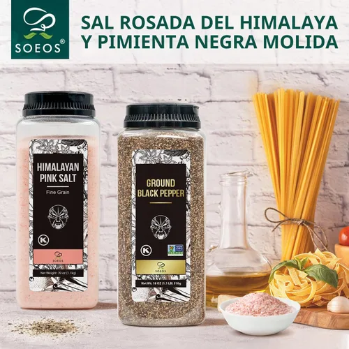 Vista 3 de Soeos Sal rosa de 39 onzas + pimienta negra molida de 18 onzas, grano fino