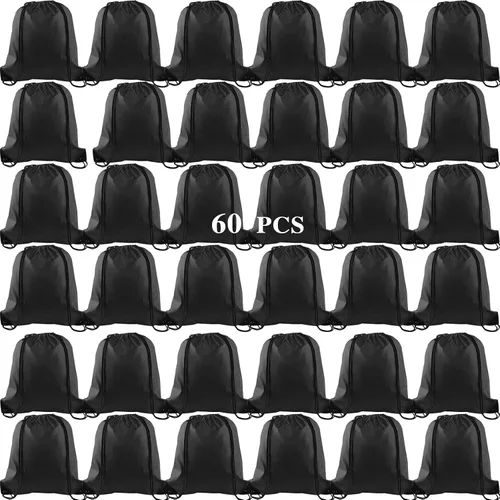 Vista 25 de KUUQA Mochila con cordón a granel, bolsas de almacenamiento para deporte, gimnasio, viajes, Negro, Viajar