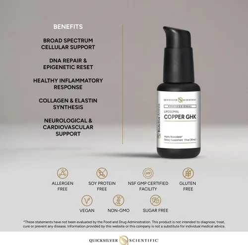 Vista 4 de Quicksilver Scientific Cobre liposomal oral GHK, vegano, 30 porciones