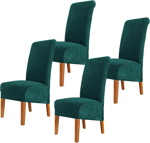Vista 17 de Fundas elásticas para sillas de comedor, fundas protectoras de asiento extraíbles de terciopelo suave para sillas Parson (2, beige)