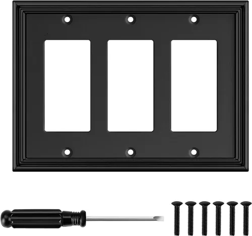 Vista 9 de Placa Decorativa Moderna Negra para Interruptor de Luz, Cubiertas de Tomacorriente Decorativas, Placas de Interruptor Basculante, Material de Fibra