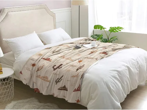 Vista 2 de Manta de vellón de cactus del desierto, color beige del suroeste para sofá, cama, sofá, mantas y mantas rústicas con patrón occidental, manta