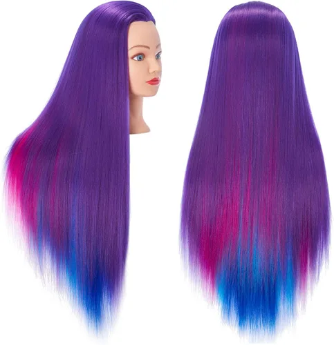 Vista 15 de Hairingrid Cabeza de maniquí de 26 a 28 pulgadas, para entrenamiento de peinado, cosmetología, cabeza de muñeca, pelo de fibra sintética y soporte