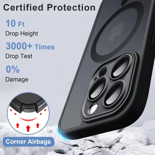 Vista 6 de ROYBENS Funda transparente mate para iPhone 12 Pro-Max compatible con Magsafe, protección completa de lente de cámara, protector de pantalla, correa