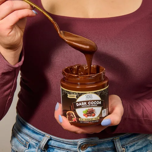 Vista 6 de ChocZero Crema de chocolate amargo con avellana sin azúcar, vegano, tarro de 12 onzas Sin alcoholes de azúcar, keto, bajo en carbohidratos, alto