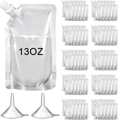 Vista 11 de Meanplan 100 bolsas de plástico reutilizables a granel, bolsas de plástico transparente a prueba de fugas para jugos con embudo para suministros
