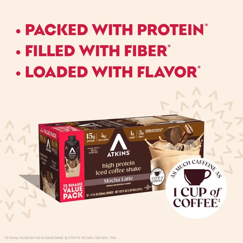 Vista 5 de Atkins Batido rico en proteínas con café y proteínas, apto para dieta cetogénica y sin gluten, 11 onzas líquidas (paquete de 12)