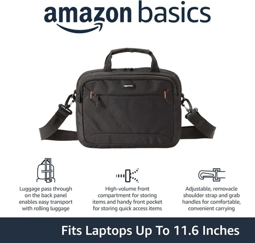 Vista 3 de Amazon Basics - Funda de transporte para laptop con correa de hombro, 1 unidad, 11.6 pulgadas, negro
