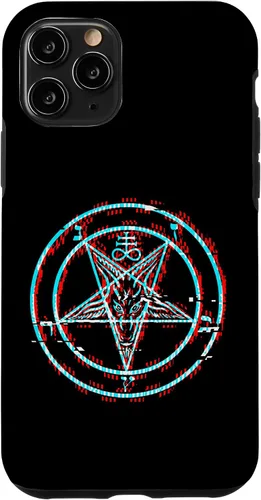 Vista 28 de Funda estética de terror para iPhone 14 Pro Max con pentagrama satánico Baphomet Vaporwave