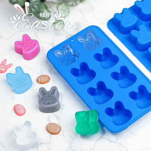Vista 7 de Webake Moldes para cubitos de hielo de conejo de Pascua, moldes de silicona de conejo de 8 cavidades para chocolate, dulces, cubitos de hielo
