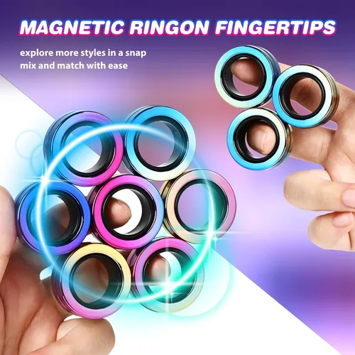 Vista 3 de Jawhock Paquete de 9 anillos magnéticos para adultos, anillos magnéticos para niños y adolescentes, juguetes sensoriales para personas inquietas