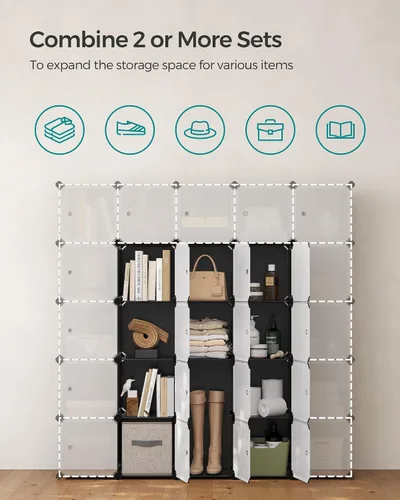 Vista 5 de SONGMICS Organizador de almacenamiento de cubos, estantes de almacenamiento de armario de 12 cubos, estantería modular, color negro ULPC34HV1