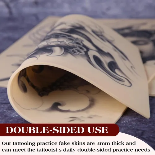 Vista 5 de 5 piezas de piel falsa de 0.118 pulgadas - Piel de tatuaje de doble cara para practicar tatuajes, piel falsa para principiantes y artistas