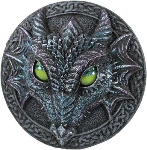Vista 6 de Ebros Gift Nudo celta legendario azul medianoche dragón cara con ojos rodantes decorativo redondo baratija figurita medieval renacentista gótica