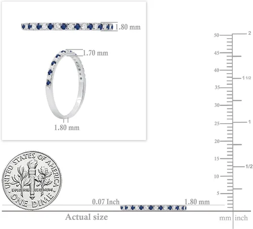 Vista 4 de Dazzlingrock Collection Round Alternate Blue Sapphire & White Diamond Stackable Wedding Band for Women in 925 Sterling Silver