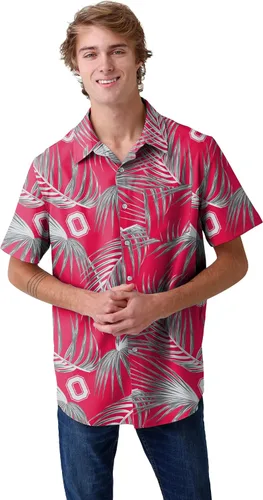 Vista 24 de FOCO NCAA Mens NCAA College Team Logo Floral Tropical Hawaiian Button Up Shirt