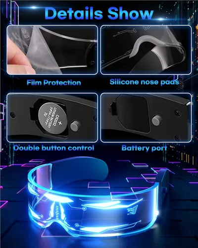 Vista 4 de NIUCOO LED Visor Glasses Light Up Cyberpunk Futuristic Luminous Cosplay Glasses