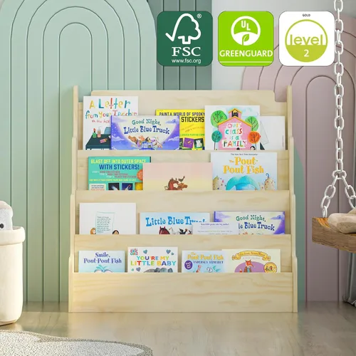 Vista 3 de NACHES Estantería Montessori de 4 niveles para niños, estante de madera con diseño festoneado, organizador de juguetes para guardería, dormitorio