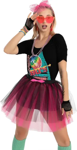 Vista 6 de Spooktacular Creations 80s Outfit Woman Halloween Accessories Set, 80s Costumes for Adults with T-Shirt Tutu Headband & Other