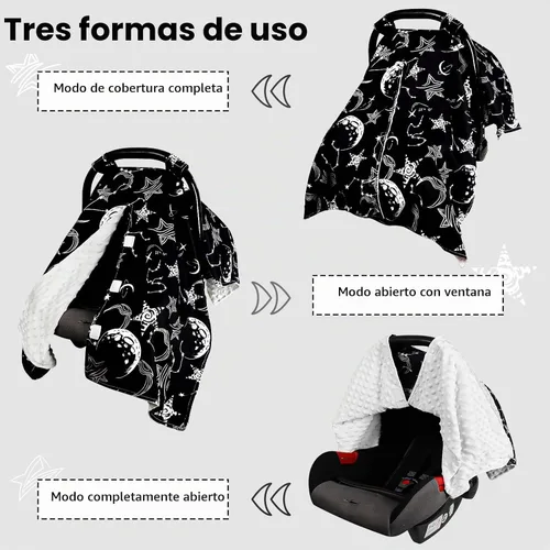 Vista 6 de Funda para asiento de coche infantil, toldo cálido de invierno de minky suave para bebés y niños pequeños, abertura con correa ajustable, funda Negro