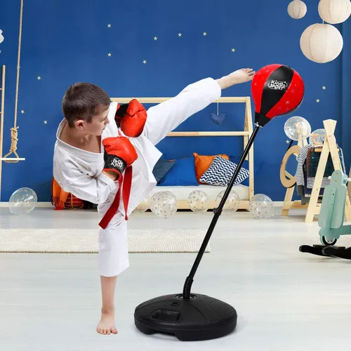 Vista 2 de Costzon Punching Bag for Kids, Boxing Bag Set Toy with Height Adjustable Stand, Kids Boxing Gloves and Hand Pump, Freestanding Boxing Equipment Gift