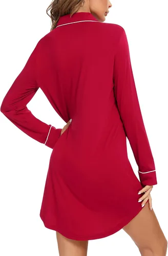 Vista 159 de Samring Camisón de pijama para mujer, manga corta/larga, con botones, camisón para dormir, camisón para novio, talla XXL
