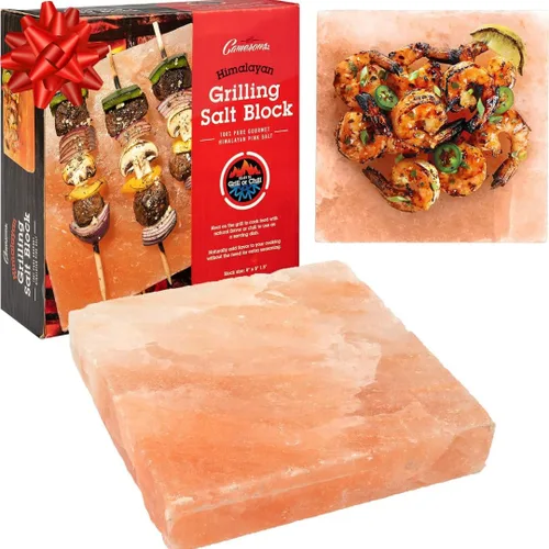 Vista 9 de Bloque de sal rosa del Himalaya para asar (8 x 8 pulgadas) – La losa para parrilla de barbacoa mantiene temperatura uniforme caliente o fría – Añade