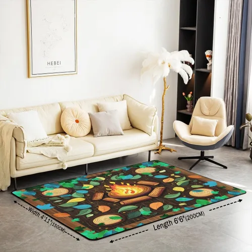 Vista 3 de Alfombra de fogata de 3 x 5 pies, decoración de tocones de árbol de bosque para niñas, mujeres, hombres y adolescentes, alfombra de madera marrón