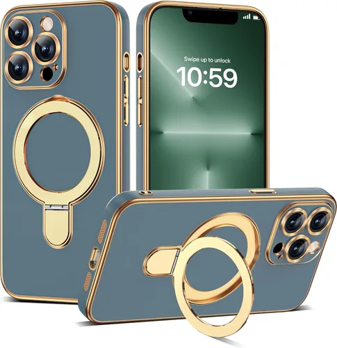 Vista 61 de Funda compatible con iPhone 12 con soporte de anillo magnético invisible [compatible con Mag-Safe] [Protector completo de lente de cámara] Funda