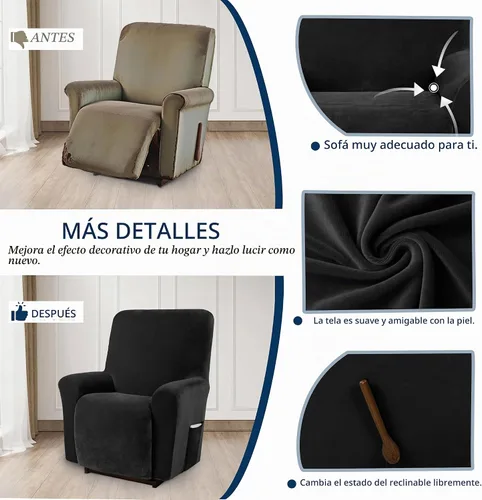 Vista 4 de Asnomy - Funda elástica para silla reclinable con bolsillos, 1 pieza (negro)