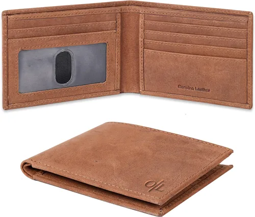 Vista 7 de Cartera delgada de cuero para hombre, bloqueo RFID, bolsillo frontal minimalista, delgada y elegante con ventana de identificación, regalo