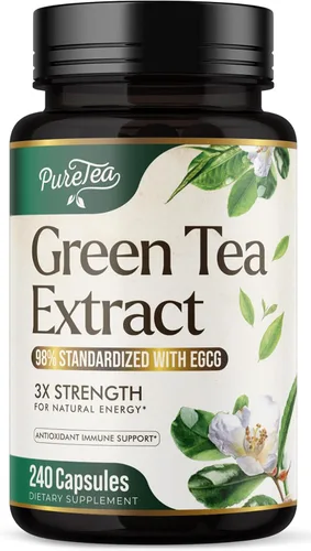 Vista 10 de PureTea - Píldoras de extracto de té verde de 1000 mg con EGCG – 98% de polifenoles estandarizados – Cápsulas de té verde de absorción 3X