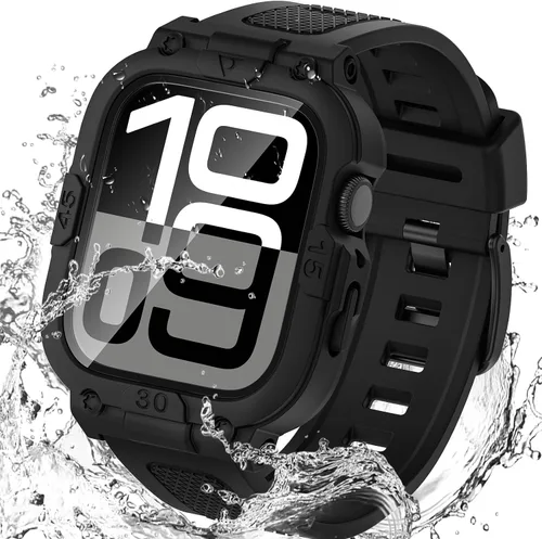 Vista 24 de Goton Estuche impermeable 3 en 1 con correa para Apple Watch con protector de pantalla de vidrio templado incorporado de 40 mm, cubierta frontal
