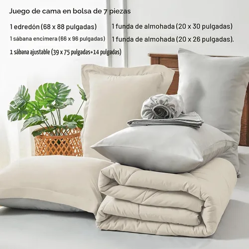 Vista 5 de BEDELITE Juego de ropa de cama con edredón tamaño individual de 5 piezas, reversible, en una bolsa - Juego de cama de lujo suave de microfibra