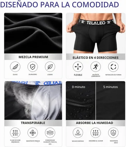Vista 5 de TELALEO Paquete de 5 calzoncillos tipo bóxer de pierna larga para hombre