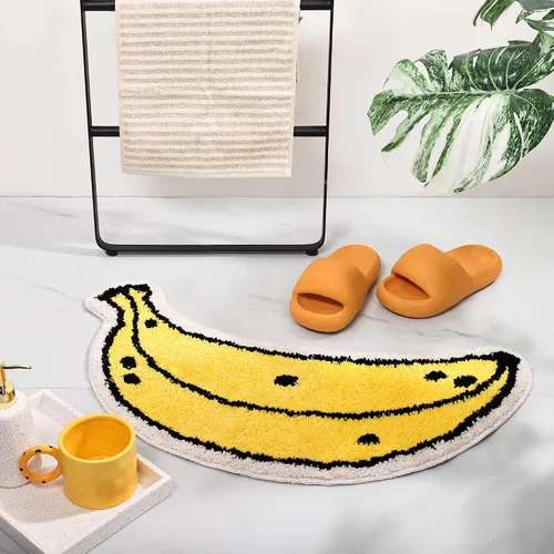 Vista 6 de FROZZUR Alfombra de baño de plátano, tapetes de baño para baño, bonita alfombra de bañera amarilla en forma de fruta, alfombra de baño de Navidad