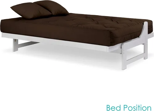 Vista 5 de Nirvana Futons Arden - Marco de futón de madera blanca sin brazos, tamaño matrimonial o queen, estructura de marco de sofá cama de madera maciza