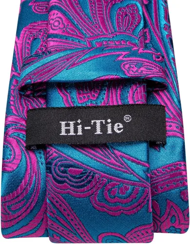 Vista 227 de Hi-Tie Corbatas de seda para hombre, diseño de cachemira a rayas, con bolsillo, gemelos cuadrados, conjunto formal de negocios