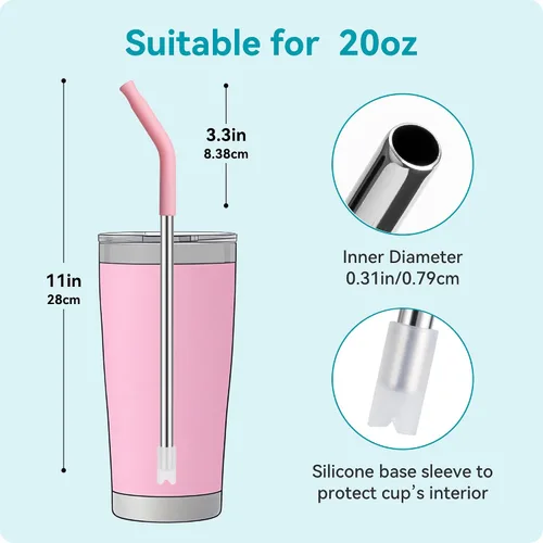 Vista 4 de Pajitas de metal rectas de 20 onzas con punta de silicona para vaso de 20 oz Pajita reutilizable de acero inoxidable para YETI, STANLEY, US