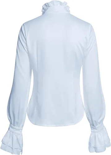 Vista 3 de Blusa gótica victoriana con volantes y cuello alto de encaje con linterna de manga larga