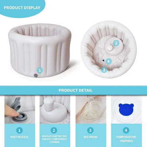 Vista 8 de Bañera inflable portátil para bebés de 6 meses en adelante, piscina plegable para bebés con base antideslizante y asiento de apoyo suave, ideal