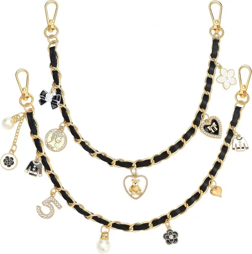 Vista 10 de 2 piezas de cadenas extensoras para bolsos de metal negro con perlas, dobles extensores de correa para bolsos, para bolsos de mano y bandolera